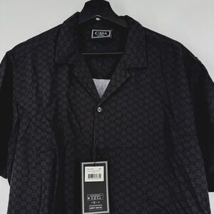 NEW Casa Moda Couture Mens Black Monogram Woven Camp Shirt Medium NWT